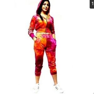 2 PCS Hooded Sweatshirt Tie-dye Pants Set Y6939-5